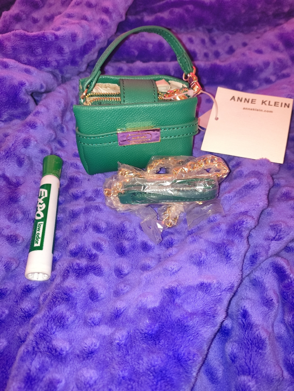 Anne Klein Emerald Green Mini Top-Handle Bag with Gold Plate